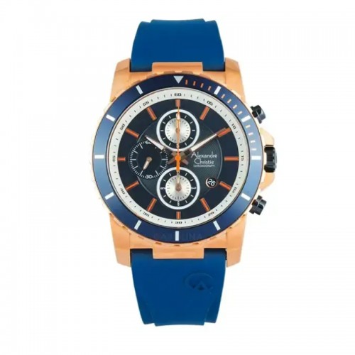 Alexandre Christie AC 6141 Rosegold Blue Rubber Chronograph MCRURBU